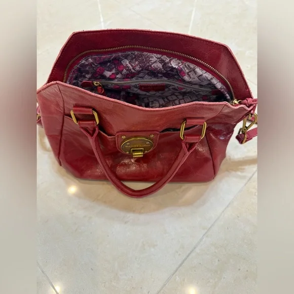 Elliott Lucca Red Dome Satchel  Bag Leather with Gold Accents & Crossbody Straps - Picture 5 of 10